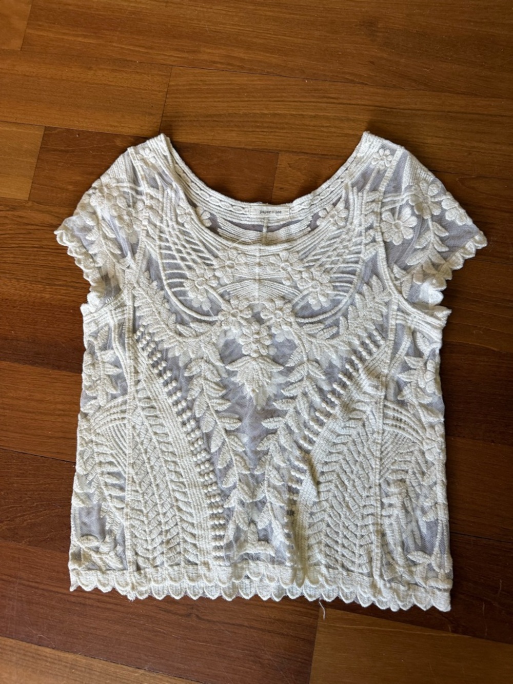paper tee White Crochet Lace Floral Short Sleeve Top